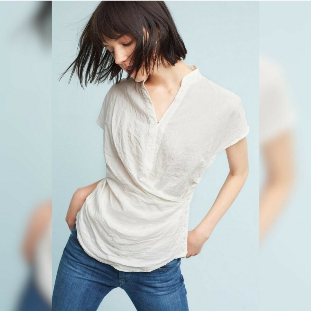 Anthro Akemi & Kin White Poplin Wrap Top